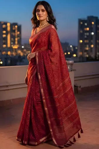 Maroon ethnic motifs saree
