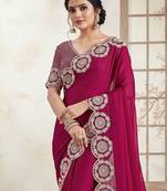 Magenta embellished sequinned satin designer saree