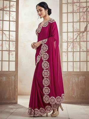 Magenta embellished sequinned satin designer saree 2