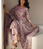 women floral printed regular thread work kurta with trousers & with dupatta