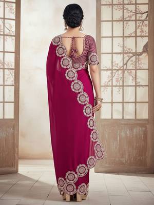 Magenta embellished sequinned satin designer saree 3