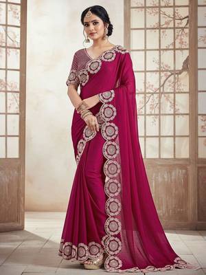 Magenta embellished sequinned satin designer saree 4