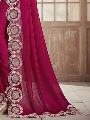 Magenta embellished sequinned satin designer saree 5