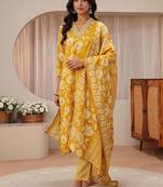 libas mustard floral printed straight suit set
