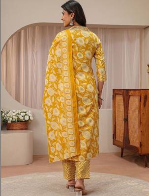 libas mustard floral printed straight suit set 3