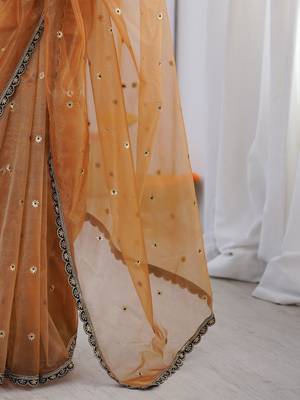 Gold embellished sequinned net designer saree 5