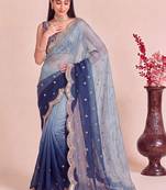Blue ombre mirror work tissue designer saree
