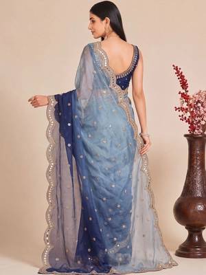 Blue ombre mirror work tissue designer saree 2