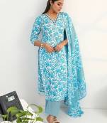 women floral printed regular kurta with trousers & with dupatta