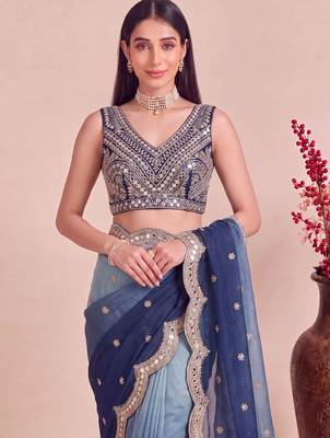 Blue ombre mirror work tissue designer saree 5