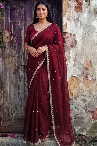 Maroon tissue designer saree