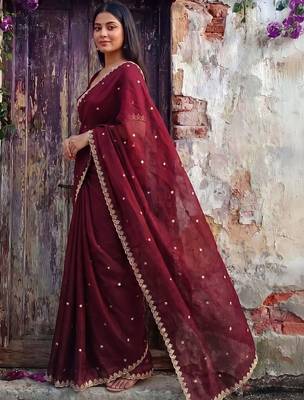 Maroon tissue designer saree 2