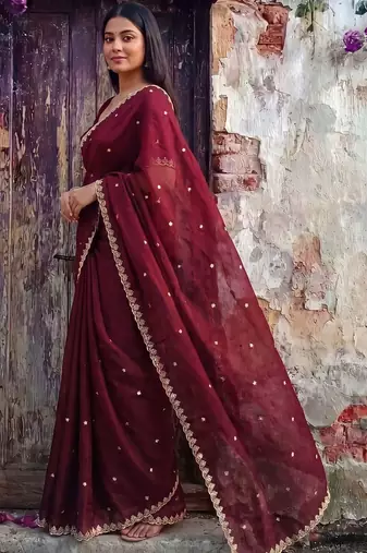 Maroon tissue designer saree