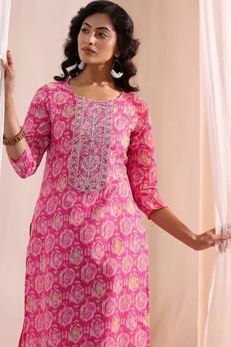 women ethnic motifs printed regular kurta with trousers & with dupatta