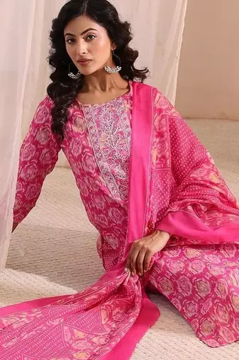 women ethnic motifs printed regular kurta with trousers & with dupatta