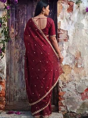 Maroon tissue designer saree 4