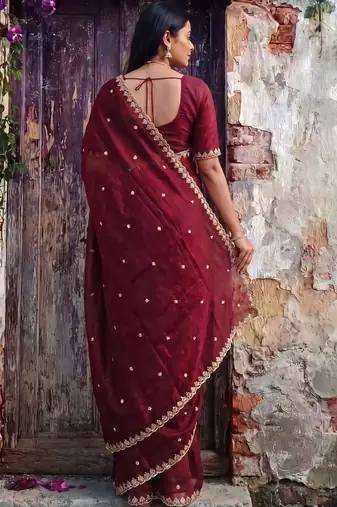 Maroon tissue designer saree