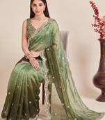 Green ombre mirror work tissue designer saree