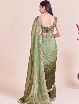 Green ombre mirror work tissue designer saree 2