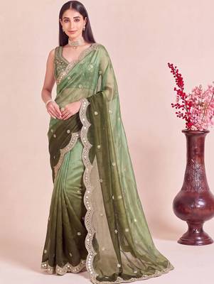 Green ombre mirror work tissue designer saree 3