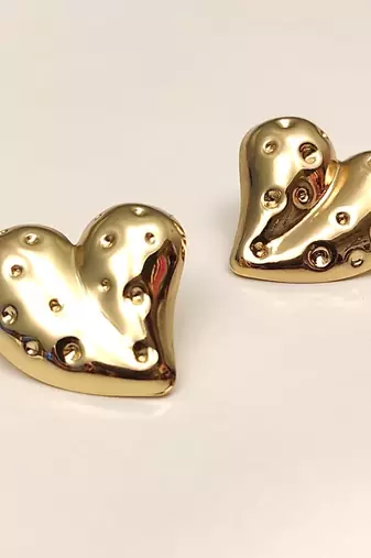 Anti-tarnish, stud back, polished finish, women's jewellery, bold heart design