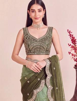 Green ombre mirror work tissue designer saree 5