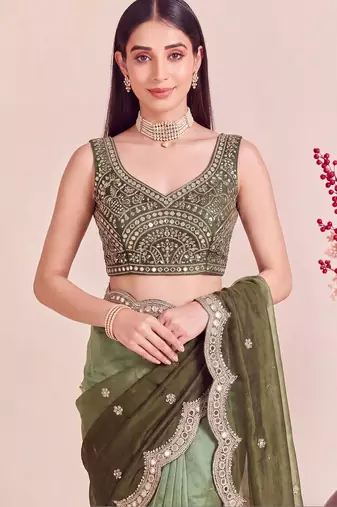 Green ombre mirror work tissue designer saree