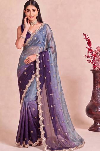 Multicolor ombre mirror work tissue designer saree