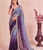 Multicolor ombre mirror work tissue designer saree