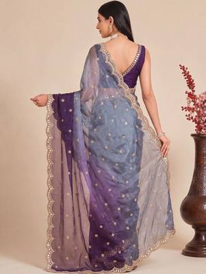 Multicolor ombre mirror work tissue designer saree 2