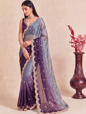 Multicolor ombre mirror work tissue designer saree 3