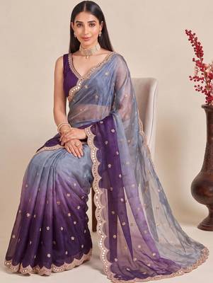 Multicolor ombre mirror work tissue designer saree 4