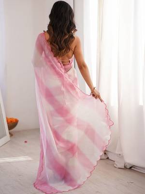 Pink pink satin ethnic solid party wear matching blouse sarees 2