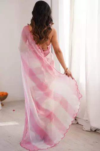 Pink pink satin ethnic solid party wear matching blouse sarees