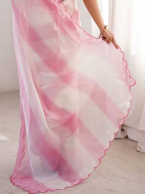 Pink pink satin ethnic solid party wear matching blouse sarees 4