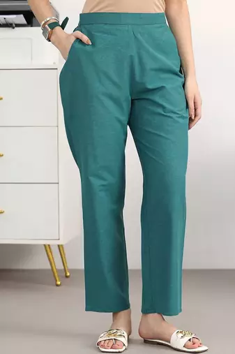 women ethnic motifs pleated kurta with trousers