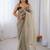 Cream embellished sequinned net designer saree