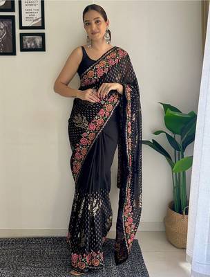 Black embellished sequinned  georgette saree 1
