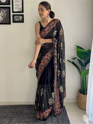 Black embellished sequinned  georgette saree 2