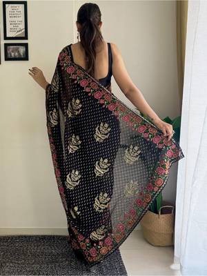 Black embellished sequinned  georgette saree 3