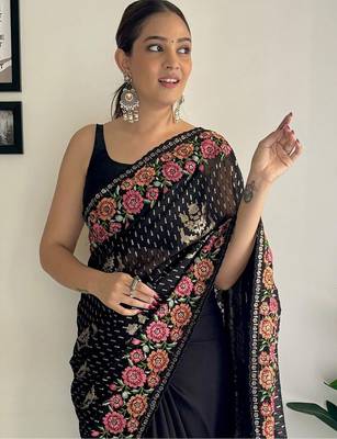 Black embellished sequinned  georgette saree 4
