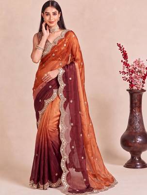 Multicolor ombre mirror work tissue designer saree 1