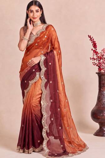 Multicolor ombre mirror work tissue designer saree