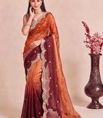 Multicolor ombre mirror work tissue designer saree