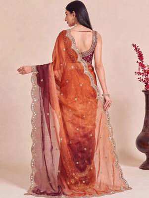 Multicolor ombre mirror work tissue designer saree 2