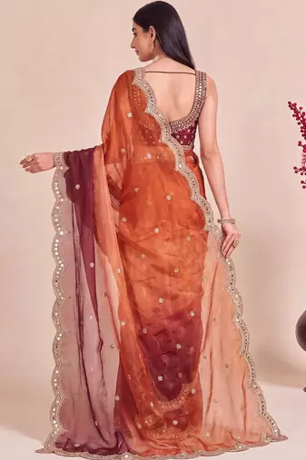 Multicolor ombre mirror work tissue designer saree