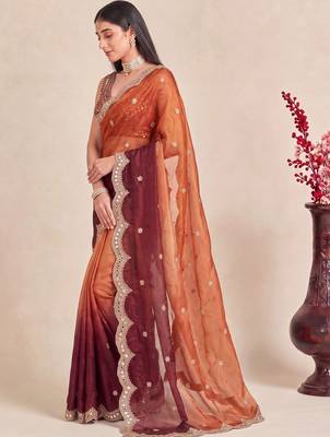Multicolor ombre mirror work tissue designer saree 3
