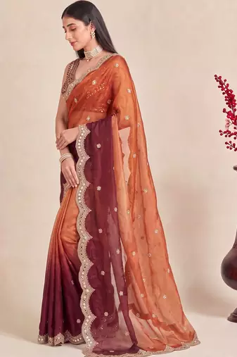 Multicolor ombre mirror work tissue designer saree