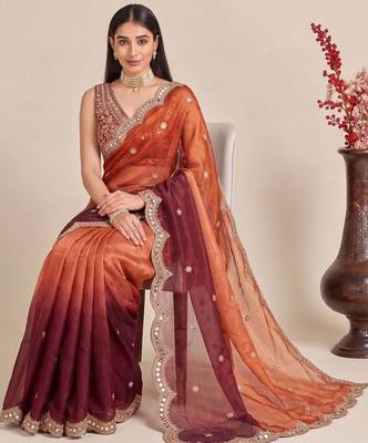 Multicolor ombre mirror work tissue designer saree 4