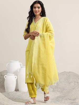 striped straight kurta with harem pants & dupatta 1